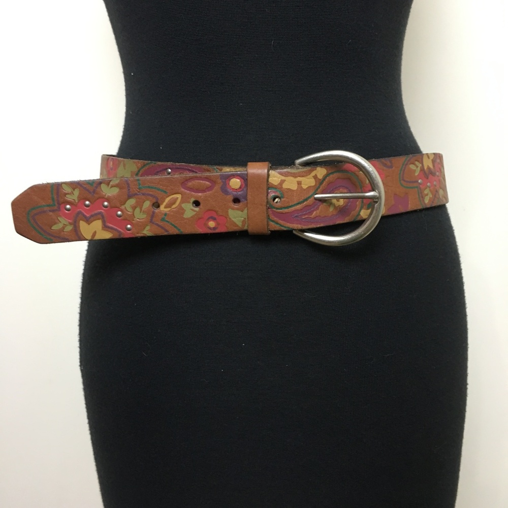 Fossil Genuine Leather Tooled Brown Floral Medium